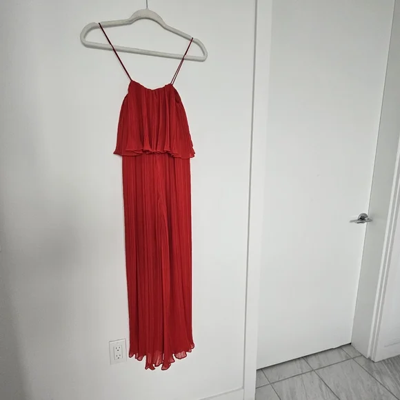 ZARA Red Pleated Flowey Spaghetti Strap Cropped One-piece Jumper - Picture 8 of 9